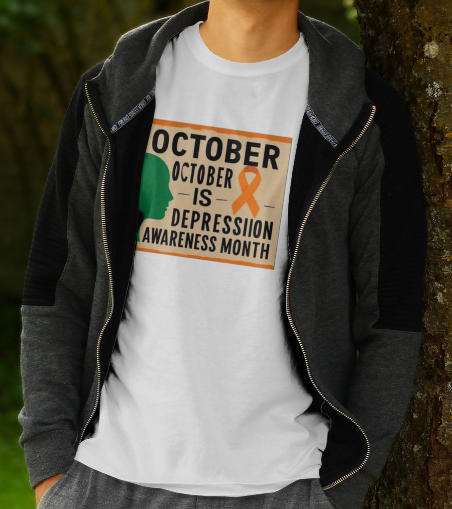 October Depression Awareness Month Orange Ribbon T-Shirt