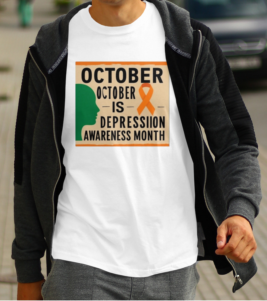 October Depression Awareness Month Orange Ribbon T-Shirt