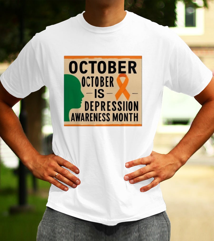 October Depression Awareness Month Orange Ribbon T-Shirt