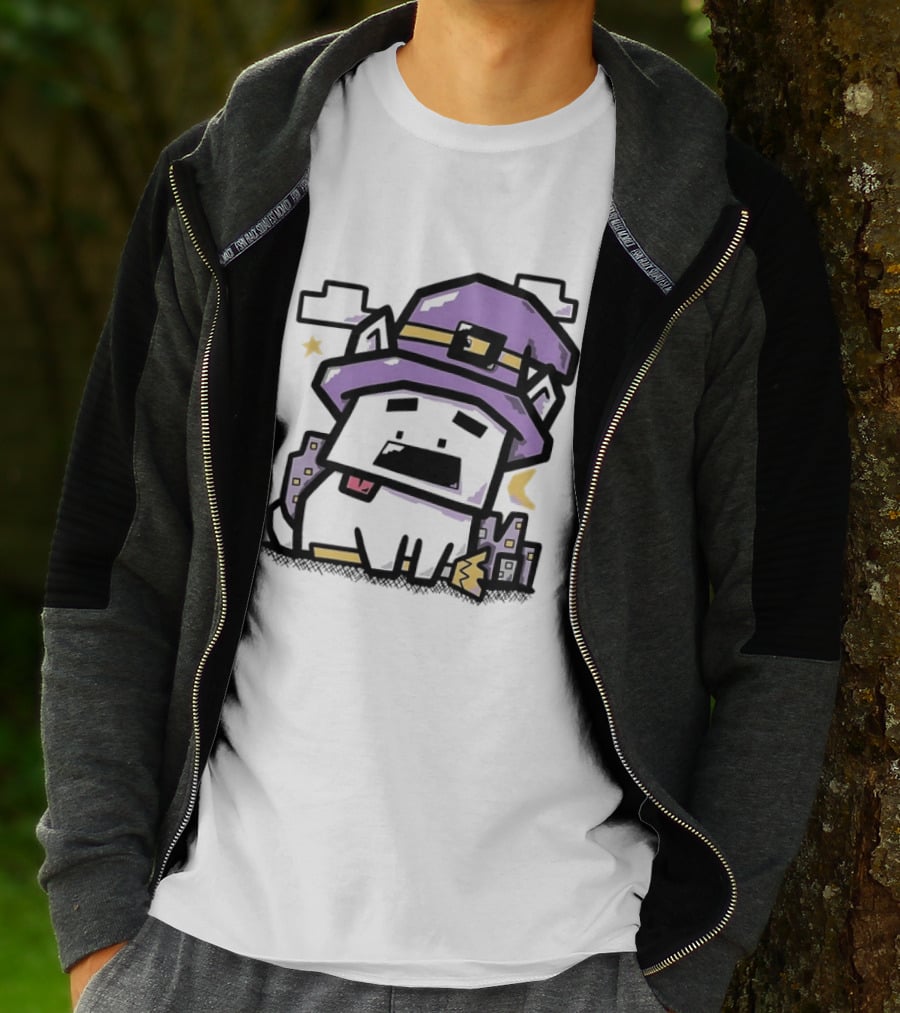 Pixel Cat Wearing Witch Hat Cute Halloween 8 Bit T-Shirt