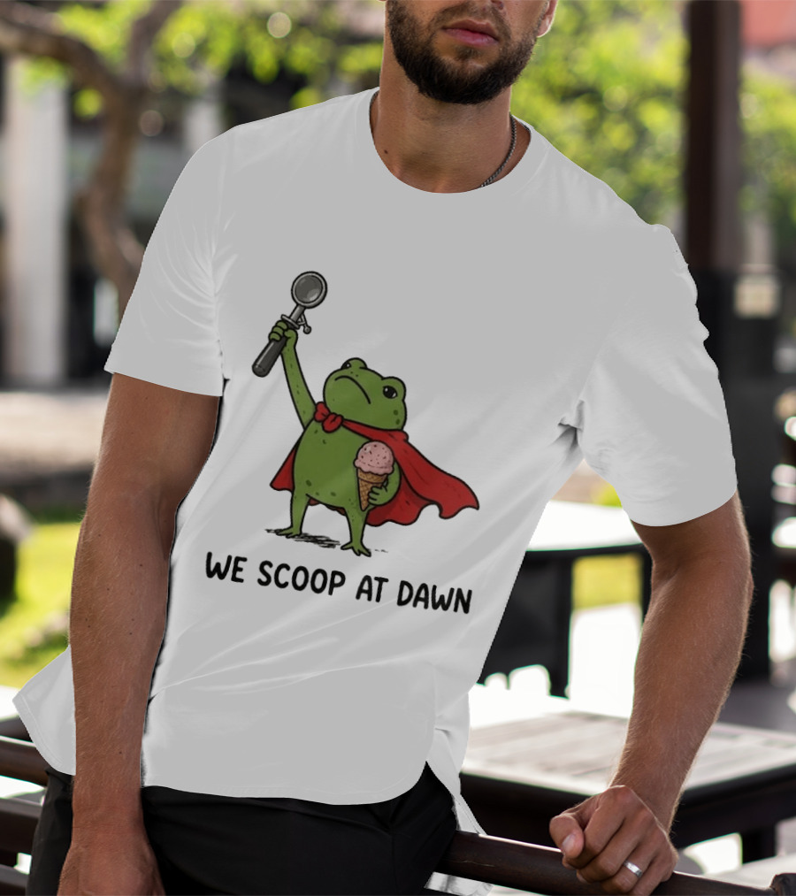 We Scoop At Dawn Frog With Ice Cream Cone And Red Cape T-Shirt