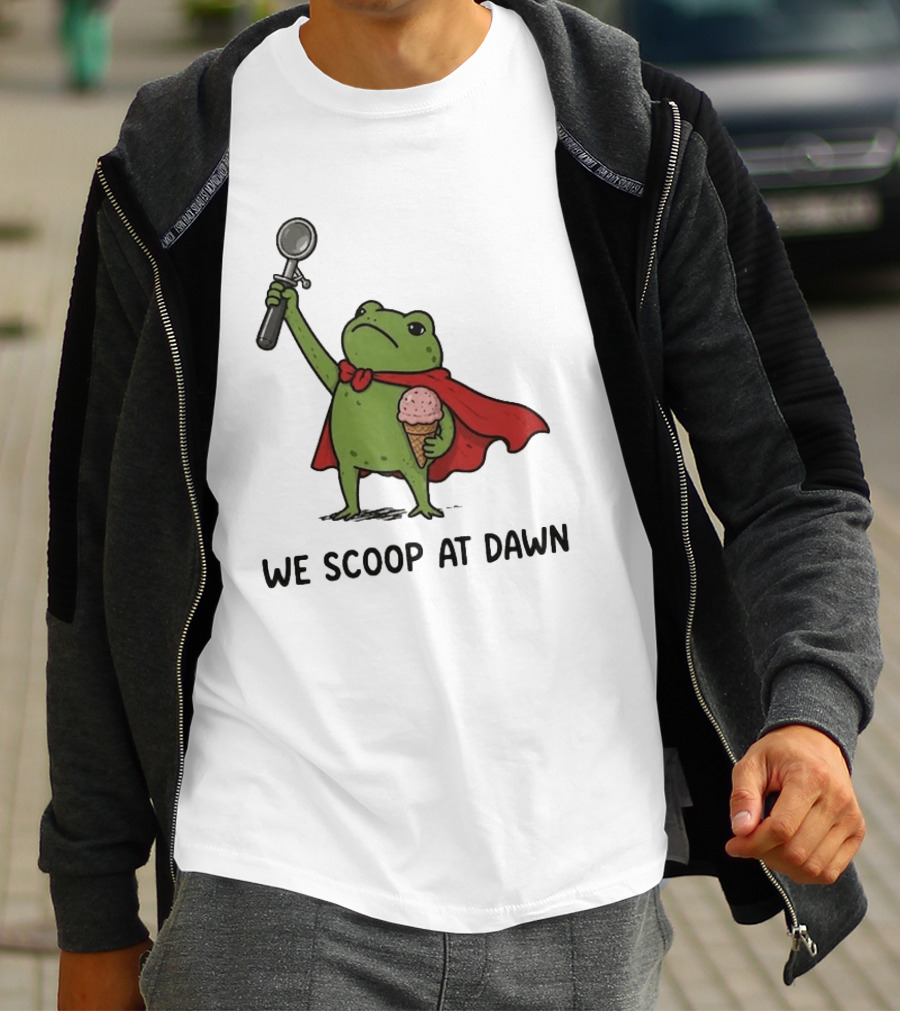 We Scoop At Dawn Frog With Ice Cream Cone And Red Cape T-Shirt