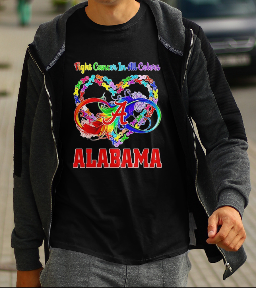 Alabama Cancer Awareness Multicolored Heart Ribbon Fight Cancer In All T-Shirt