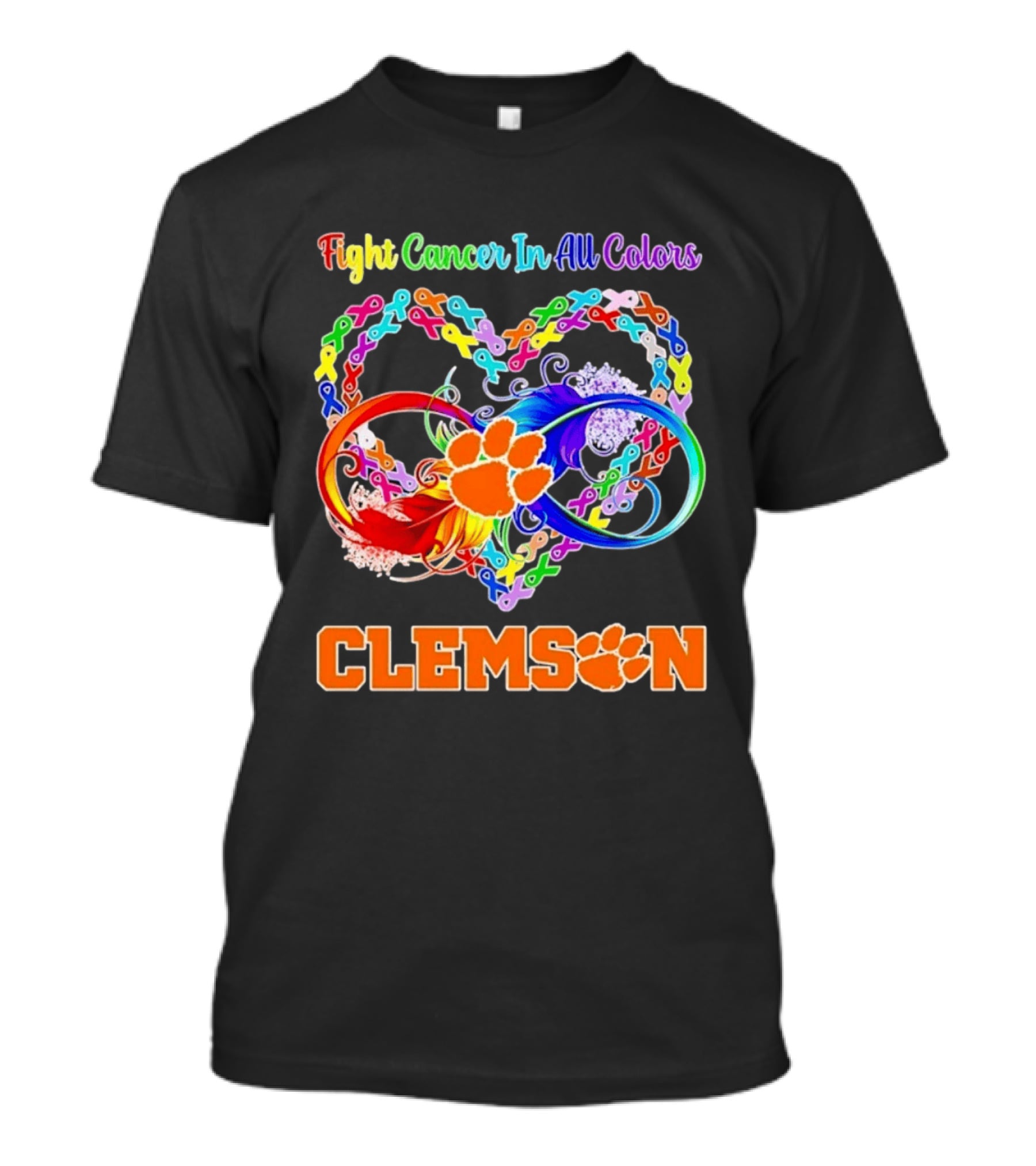 Clemson Fight Cancer In All Colors Infinity Heart Ribbon T-Shirt