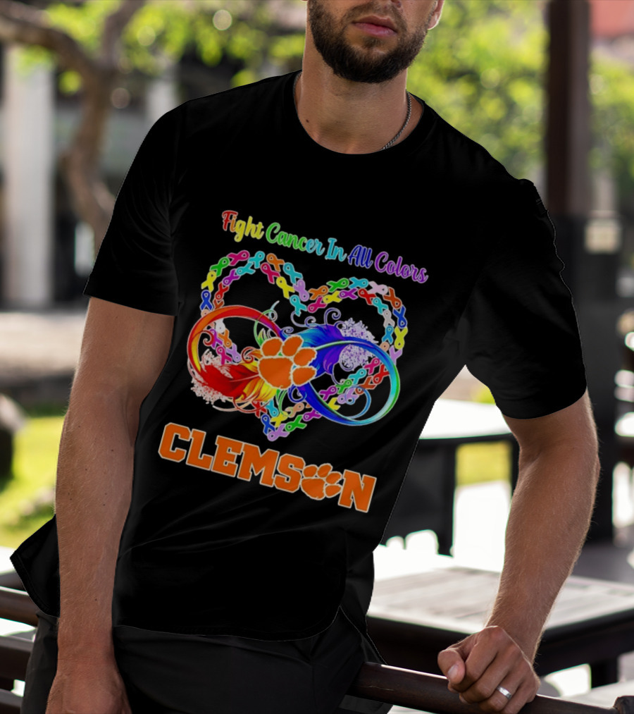 Clemson Fight Cancer In All Colors Infinity Heart Ribbon T-Shirt