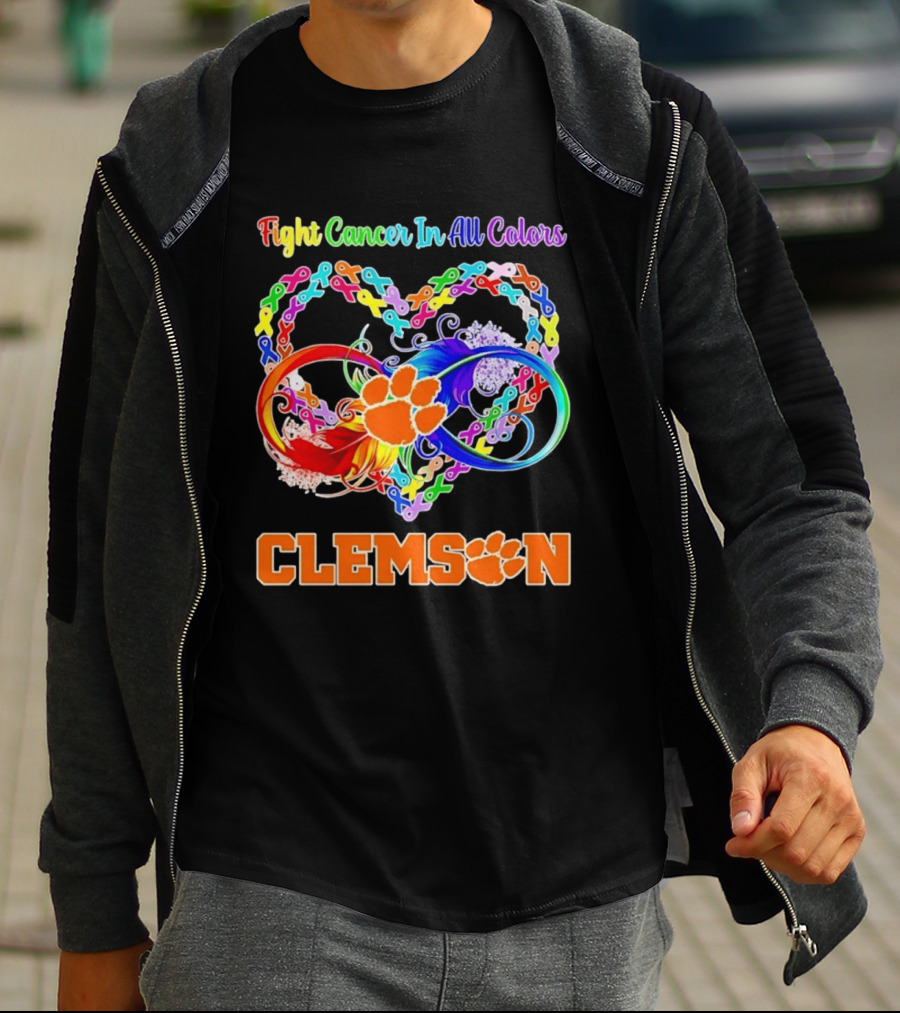 Clemson Fight Cancer In All Colors Infinity Heart Ribbon T-Shirt