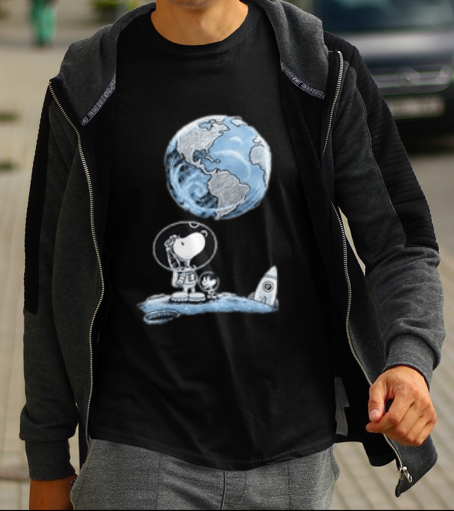 Snoopy And Woodstock Astronauts So Far Away With Earth And Rocket T-Shirt