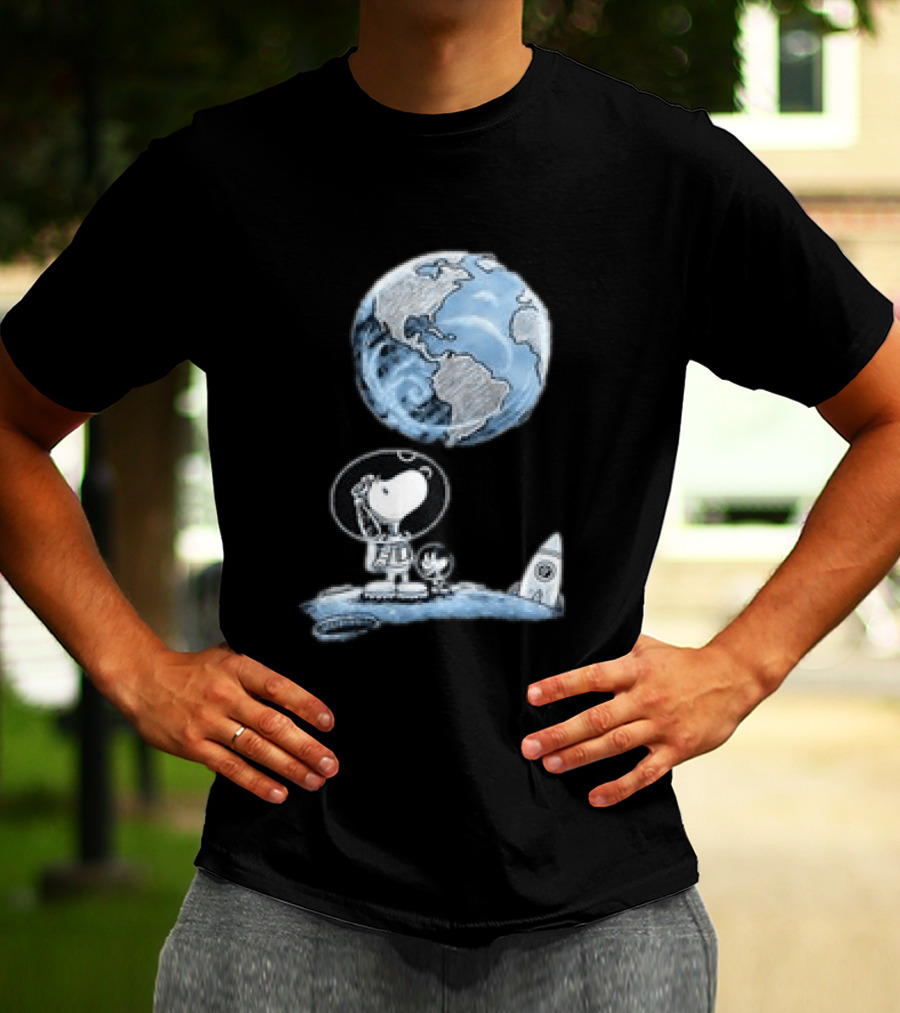 Snoopy And Woodstock Astronauts So Far Away With Earth And Rocket T-Shirt