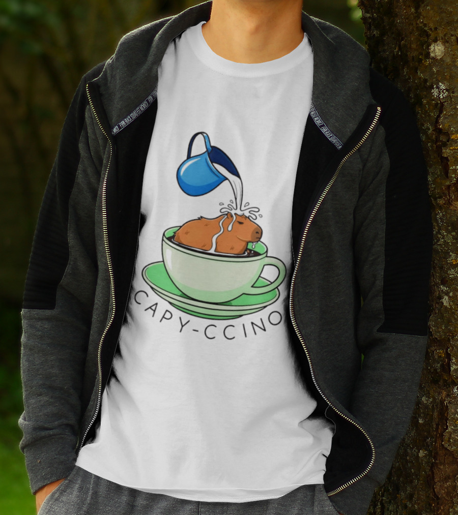 Capybara Coffee Capy Ccino In A Cup With Cappuccino Pouring Scene T-Shirt