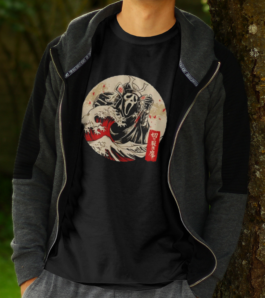 Ghostface Samurai Wave Kanagawa Faceless Assassin Japanese Kanji T-Shirt