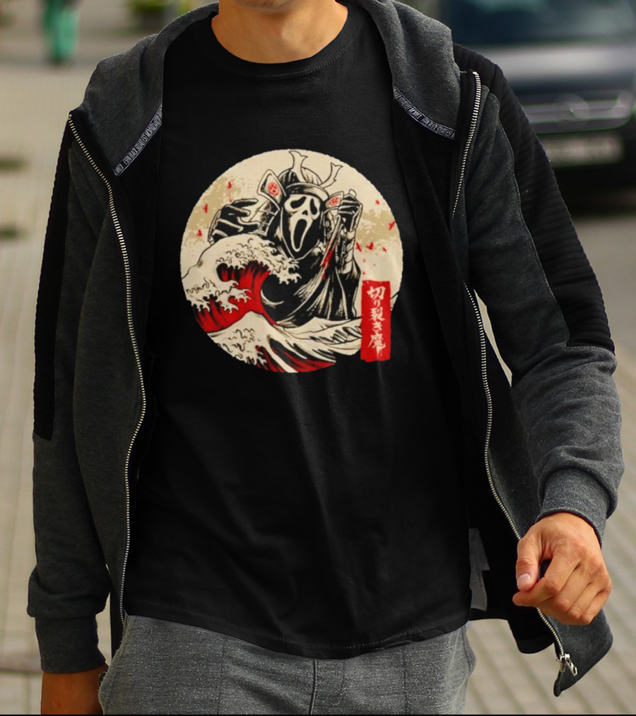 Ghostface Samurai Wave Kanagawa Faceless Assassin Japanese Kanji T-Shirt