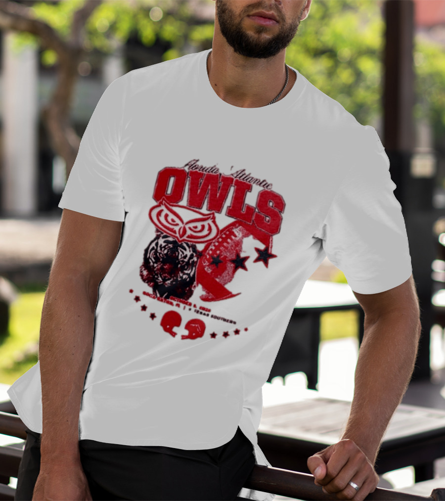 Florida Atlantic Owls Boca Raton Texas Southern 2026 Football Tiger Art Stars Red T-Shirt