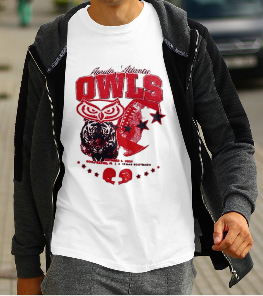 Florida Atlantic Owls Boca Raton Texas Southern 2026 Football Tiger Art Stars Red T-Shirt