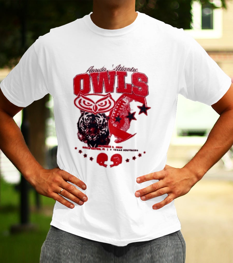 Florida Atlantic Owls Boca Raton Texas Southern 2026 Football Tiger Art Stars Red T-Shirt