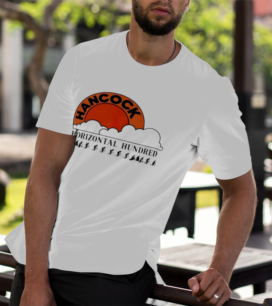Hancock Horizontal Hundred Cycling Event Logo With Orange Sun And Cyclists T-Shirt