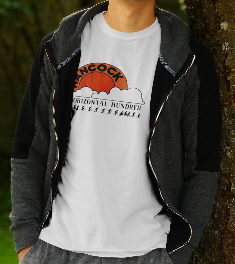 Hancock Horizontal Hundred Cycling Event Logo With Orange Sun And Cyclists T-Shirt