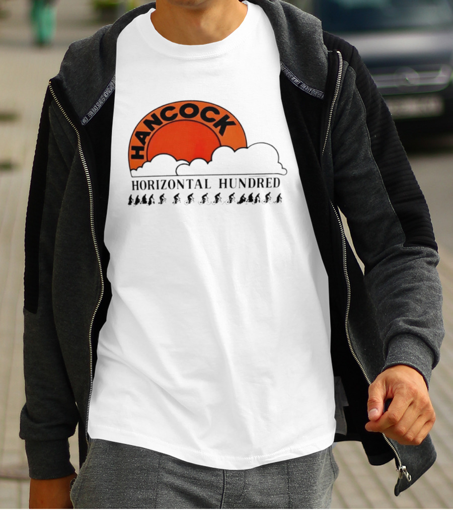 Hancock Horizontal Hundred Cycling Event Logo With Orange Sun And Cyclists T-Shirt