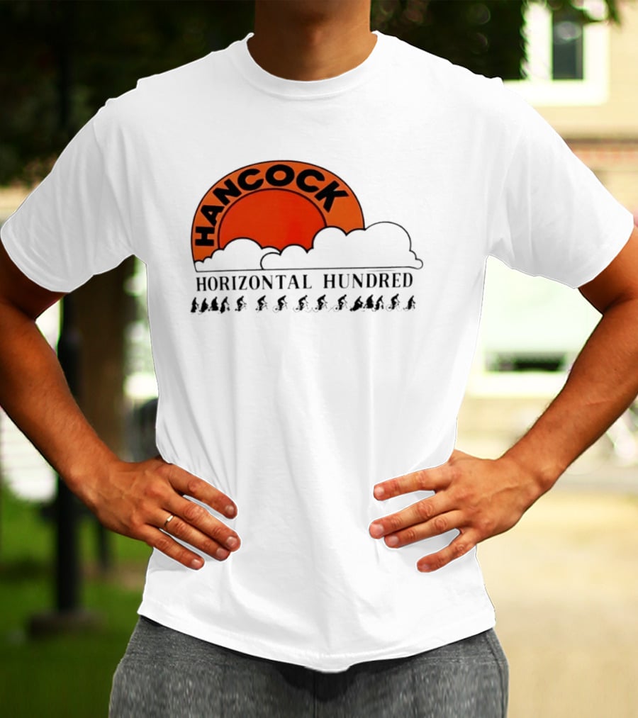 Hancock Horizontal Hundred Cycling Event Logo With Orange Sun And Cyclists T-Shirt