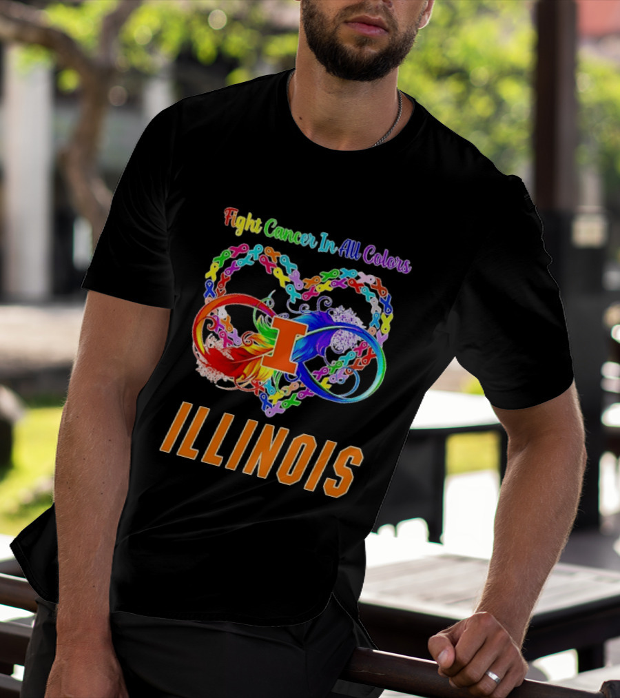 Illinois Fight Cancer In All Colors Heart Ribbon T-Shirt