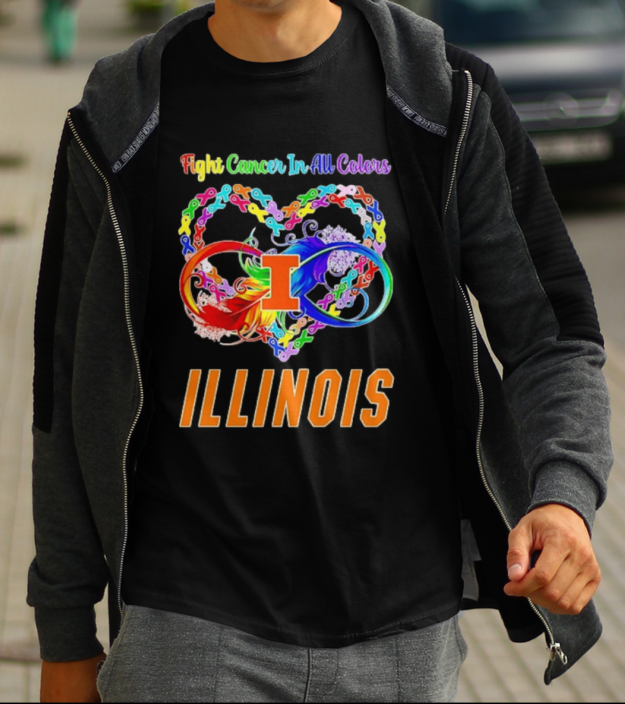 Illinois Fight Cancer In All Colors Heart Ribbon T-Shirt