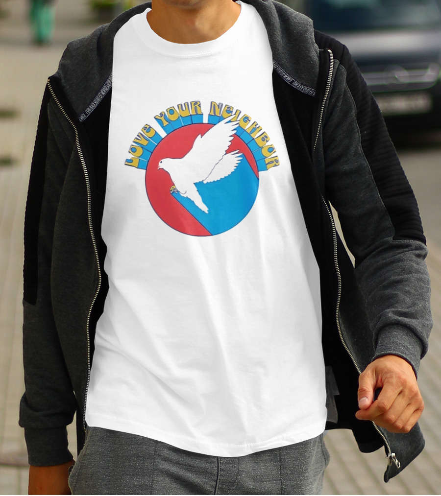 Love Your Neighbor Dove Peace Kindness Retro Circular T-Shirt
