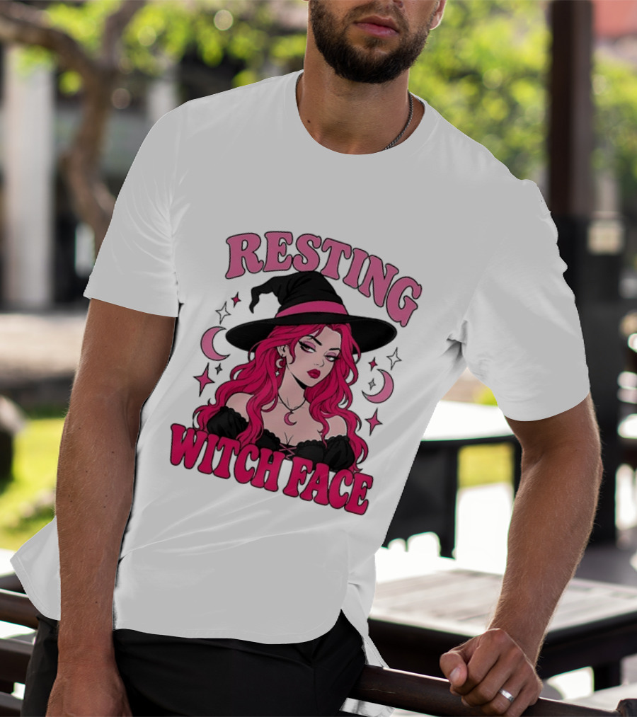 Resting Witch Face Pink Witch Hat Halloween Aesthetic T-Shirt