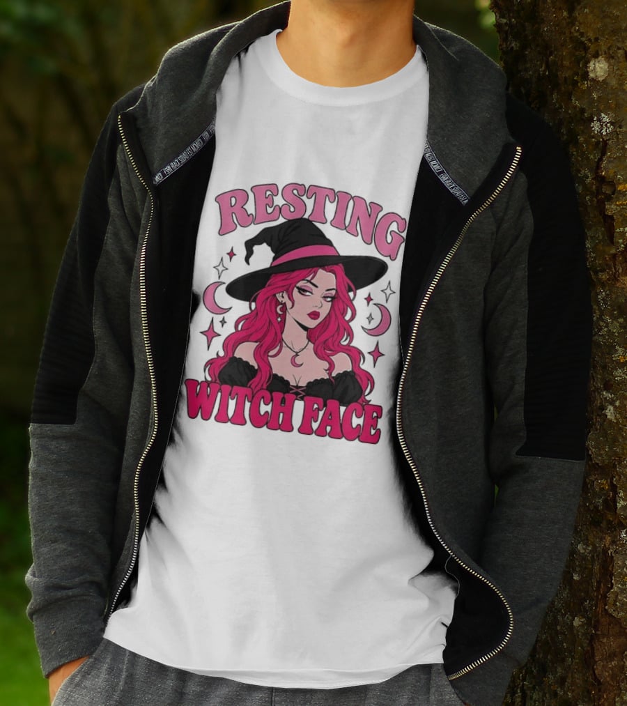 Resting Witch Face Pink Witch Hat Halloween Aesthetic T-Shirt