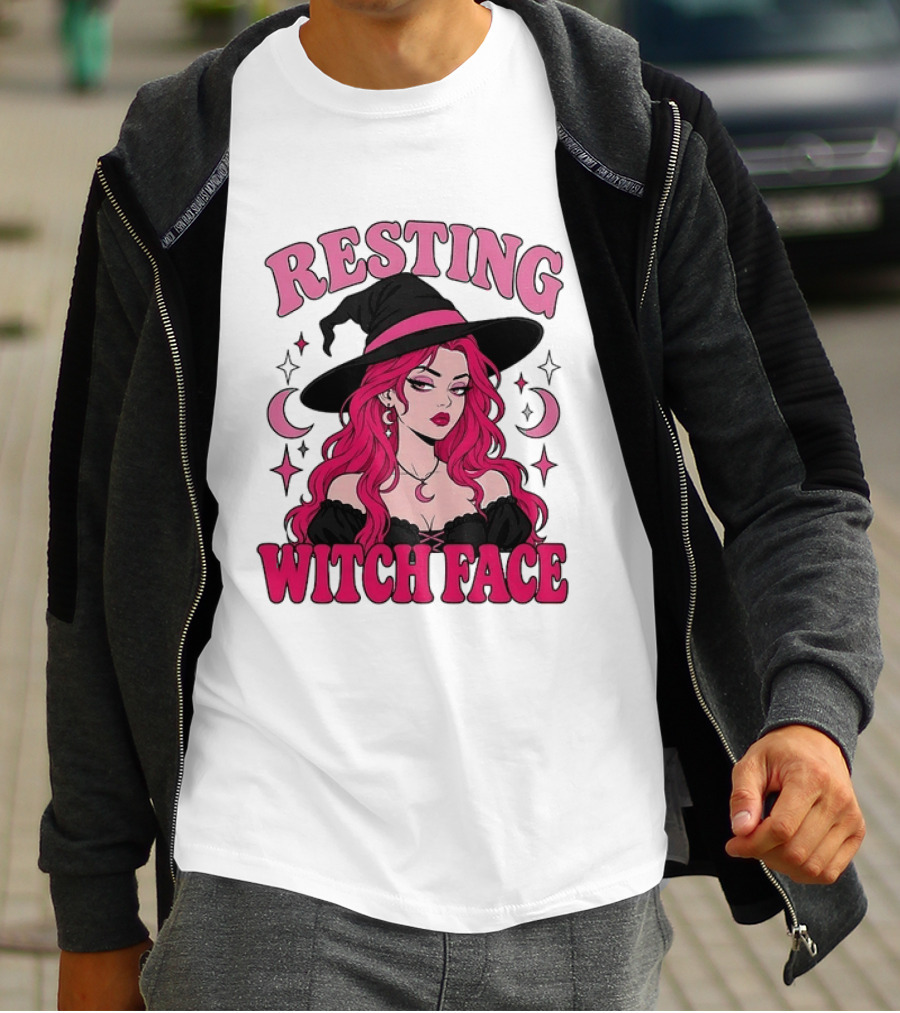 Resting Witch Face Pink Witch Hat Halloween Aesthetic T-Shirt