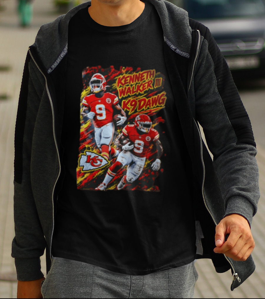 Kansas City Chiefs Kenneth Walker III K9 Dawg 9 Red Gold Football Team Fan Gear T-Shirt