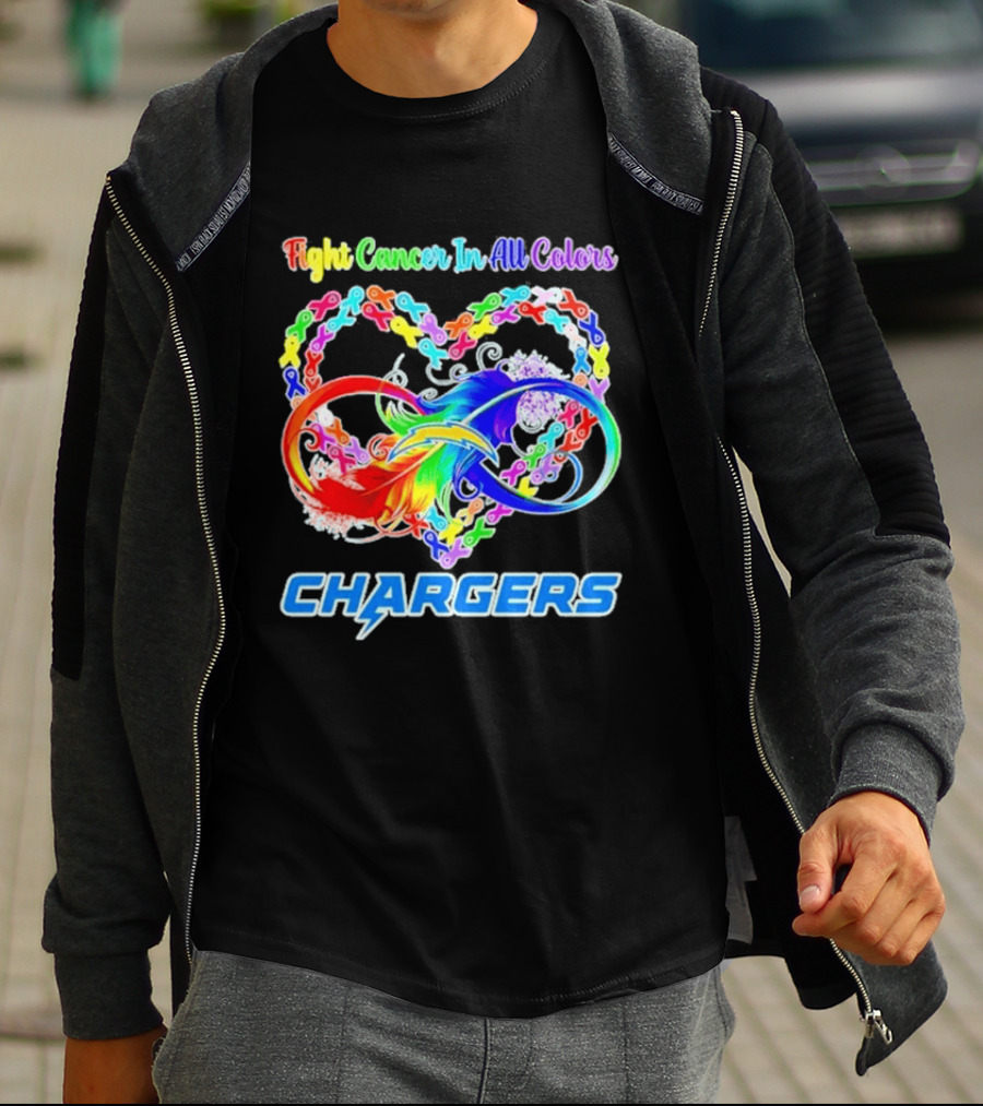 Fight Cancer In All Colors Los Angeles Chargers Infinity Heart T-Shirt