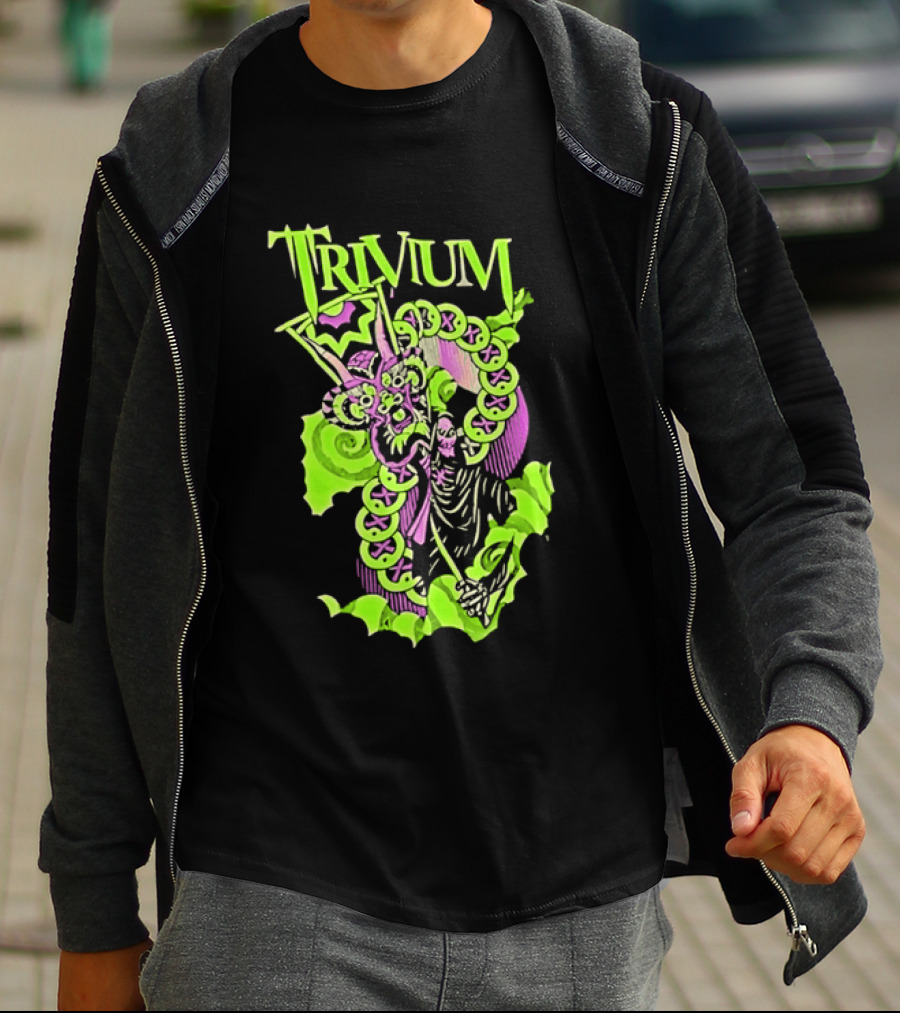 Trivium Dragon And Grim Reaper Heavy Metal Neon Green Purple T-Shirt