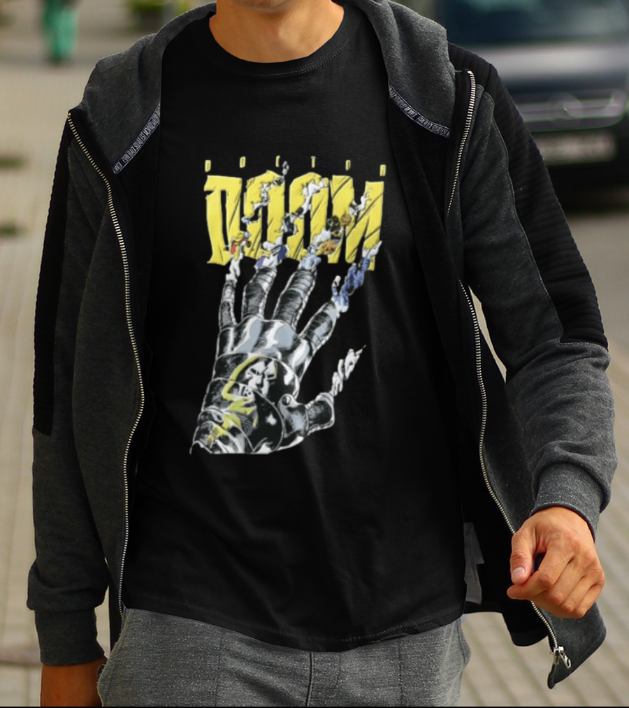 Marvel Doom Metal Gauntlet Ripping Through Paper T-Shirt