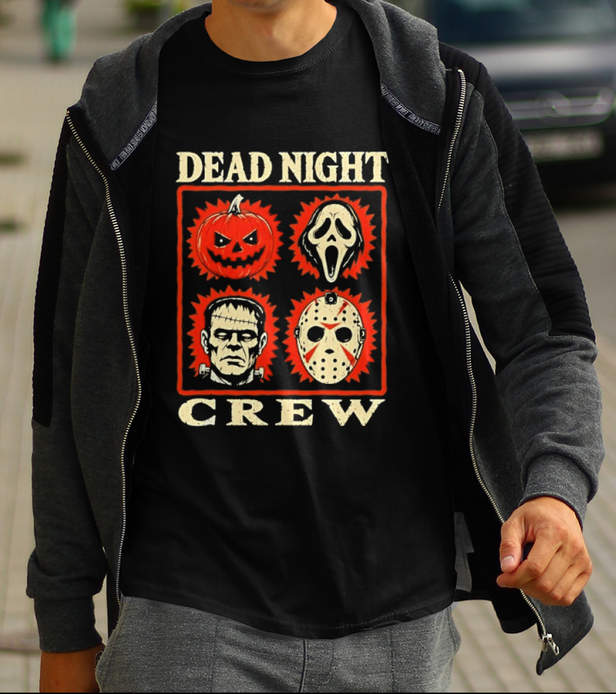 Dead Night Crew Halloween Horror Pumpkin Ghost Jason Voorhees Frankenstein T-Shirt