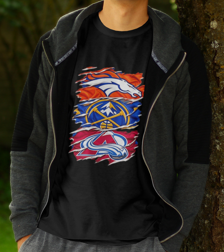 Denver Broncos X Denver Nuggets NBA X Colorado Avalanche NHL Logos Inside Me T-Shirt