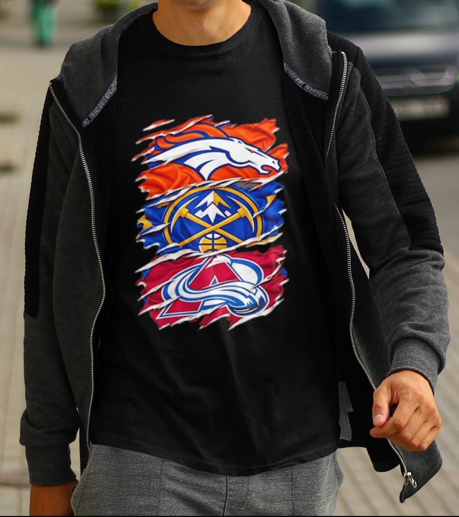 Denver Broncos X Denver Nuggets NBA X Colorado Avalanche NHL Logos Inside Me T-Shirt