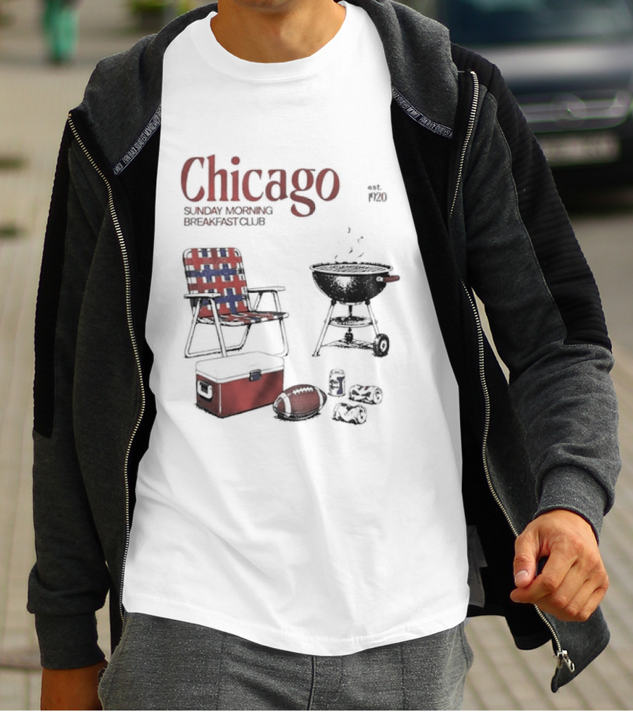 Chicago Sunday Morning Breakfast Club 1920 Charcoal Grill Lawn Chair Cooler T-Shirt