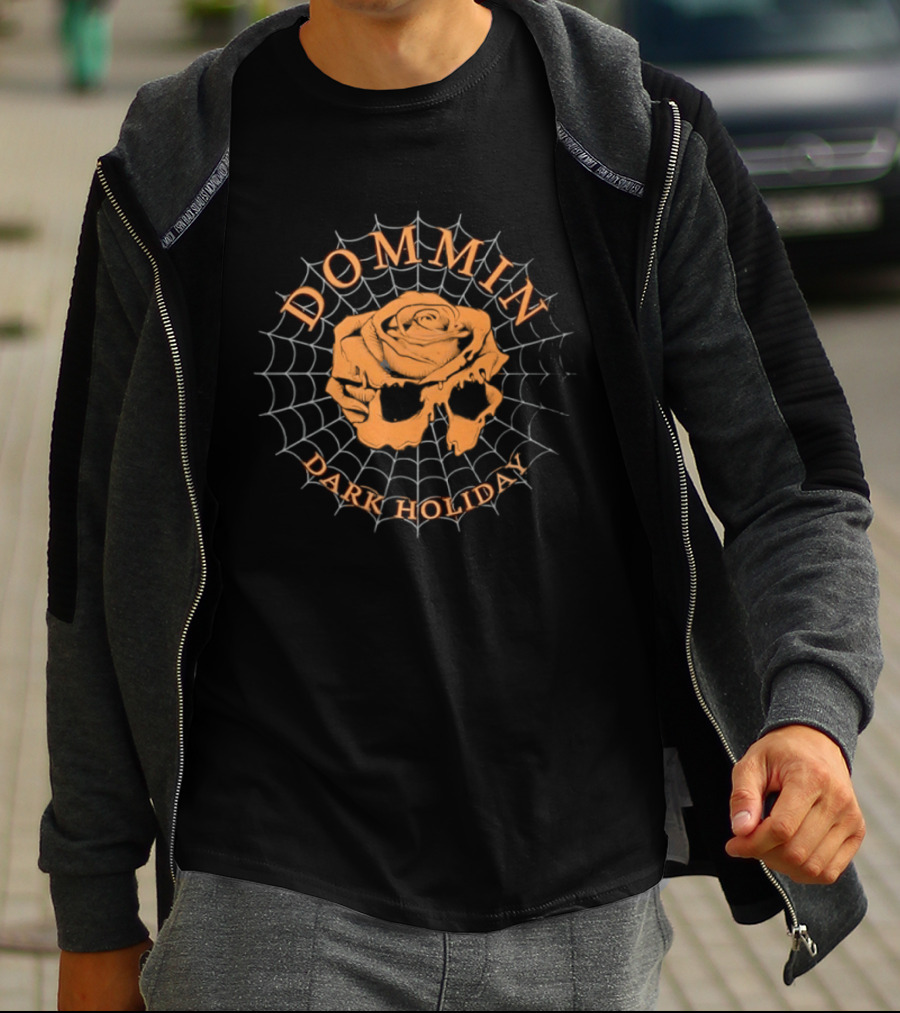 Dommin Dark Holiday Rose Skull Web Gothic Rock T-Shirt