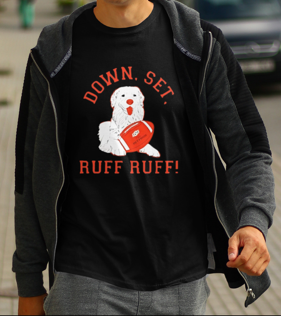Pet Pride Dog Down Set Ruff Ruff Football T-Shirt