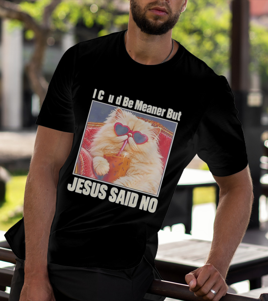 I Could Be Meaner But Jesus Said No Cat Heart Sunglasses T-Shirt