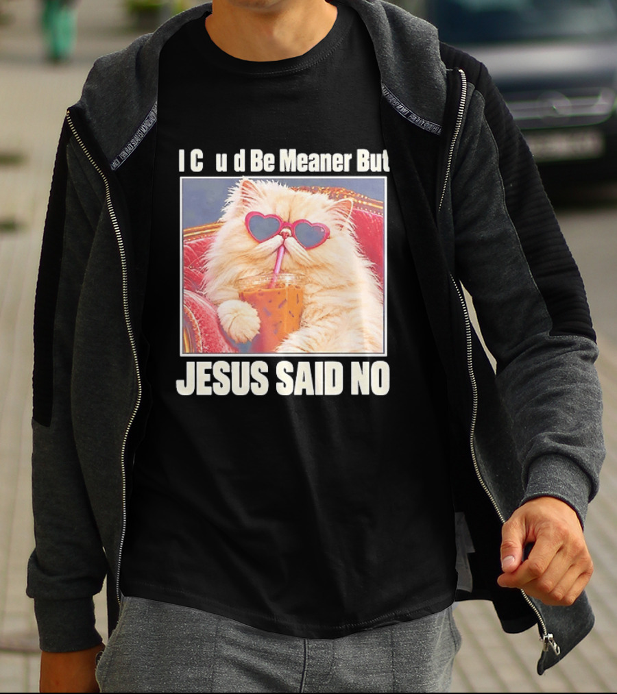 I Could Be Meaner But Jesus Said No Cat Heart Sunglasses T-Shirt