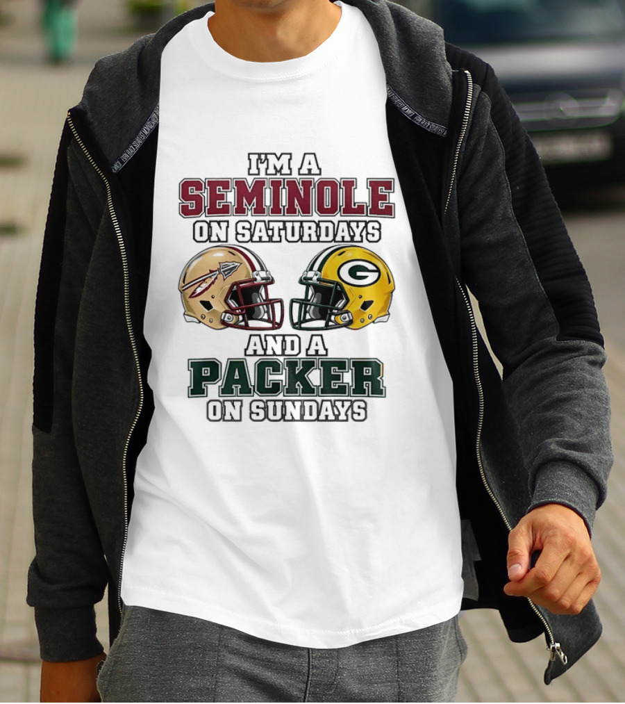 I'm A Seminole On Saturdays And A Packer On Sundays Football Helmets T-Shirt