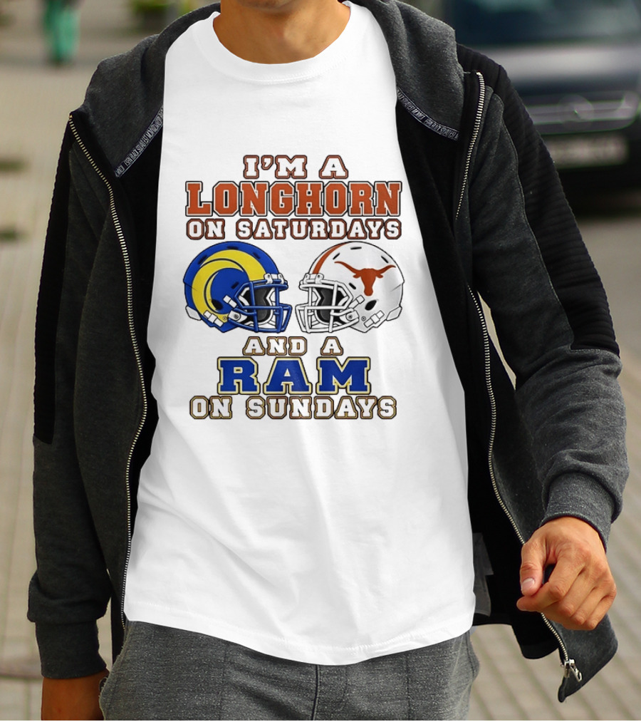 I'm A Longhorn On Saturdays And A Ram On Sundays Two Helmet 2026 T-Shirt