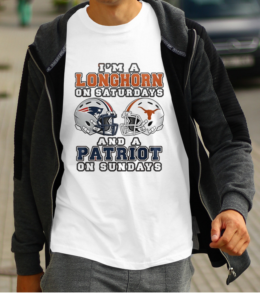 Texas Longhorns Saturdays New England Patriots Sundays Helmets 2026 T-Shirt