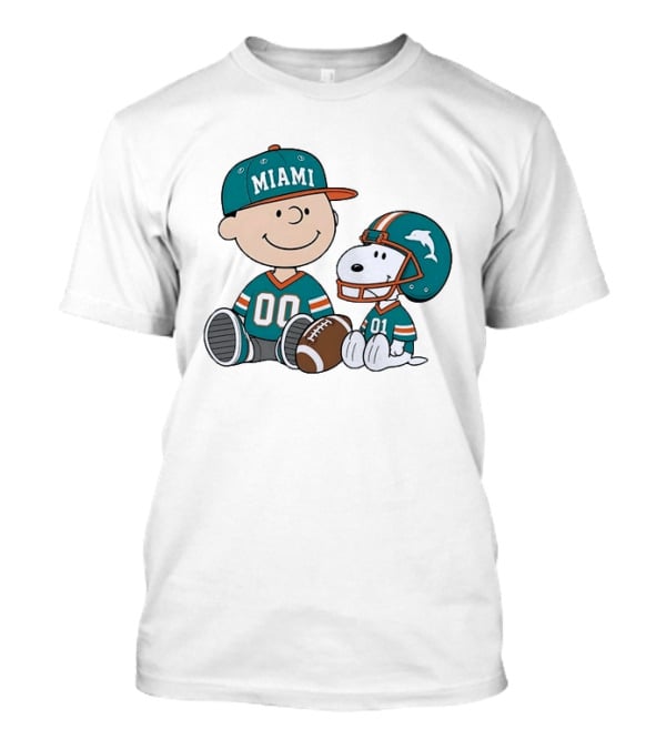 Miami Dolphins Charlie Brown Snoopy Football Fans 00 01 Jersey T-Shirt