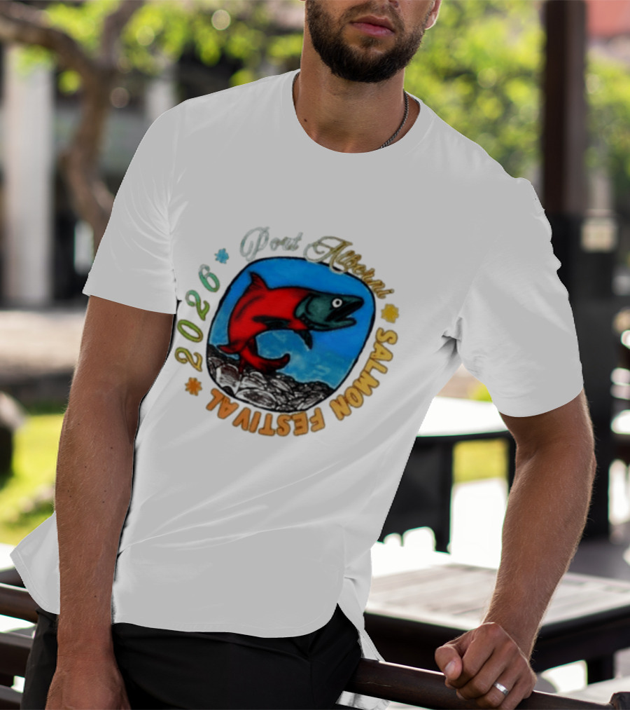 Port Alberni 2026 Salmon Festival Vibrant Red Fish Jumping T-Shirt