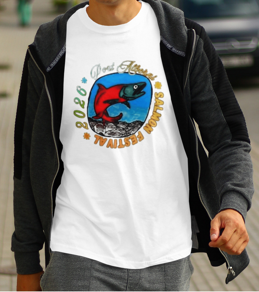 Port Alberni 2026 Salmon Festival Vibrant Red Fish Jumping T-Shirt
