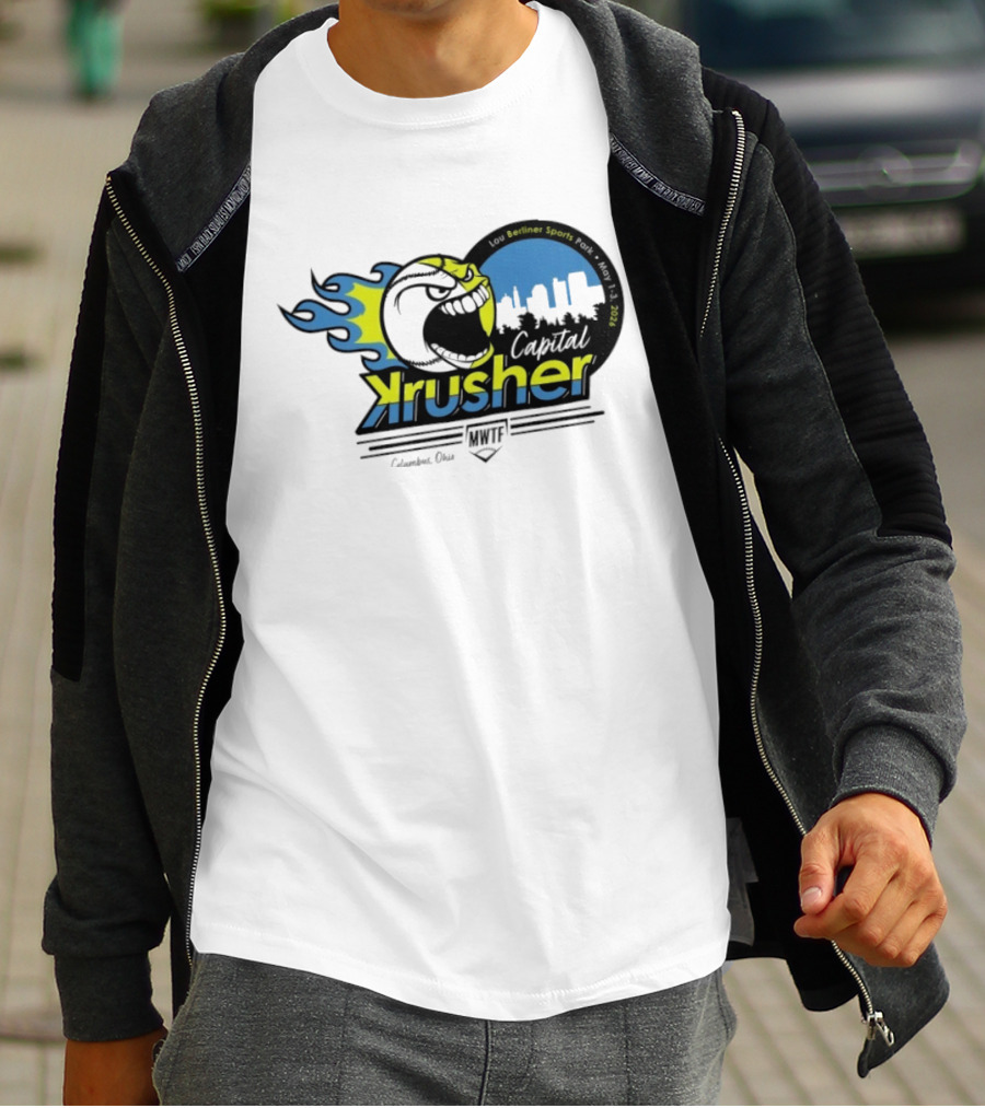 Berliner Sports Capital Krusher Softball 2014 Event Krusher Character With Flames T-Shirt