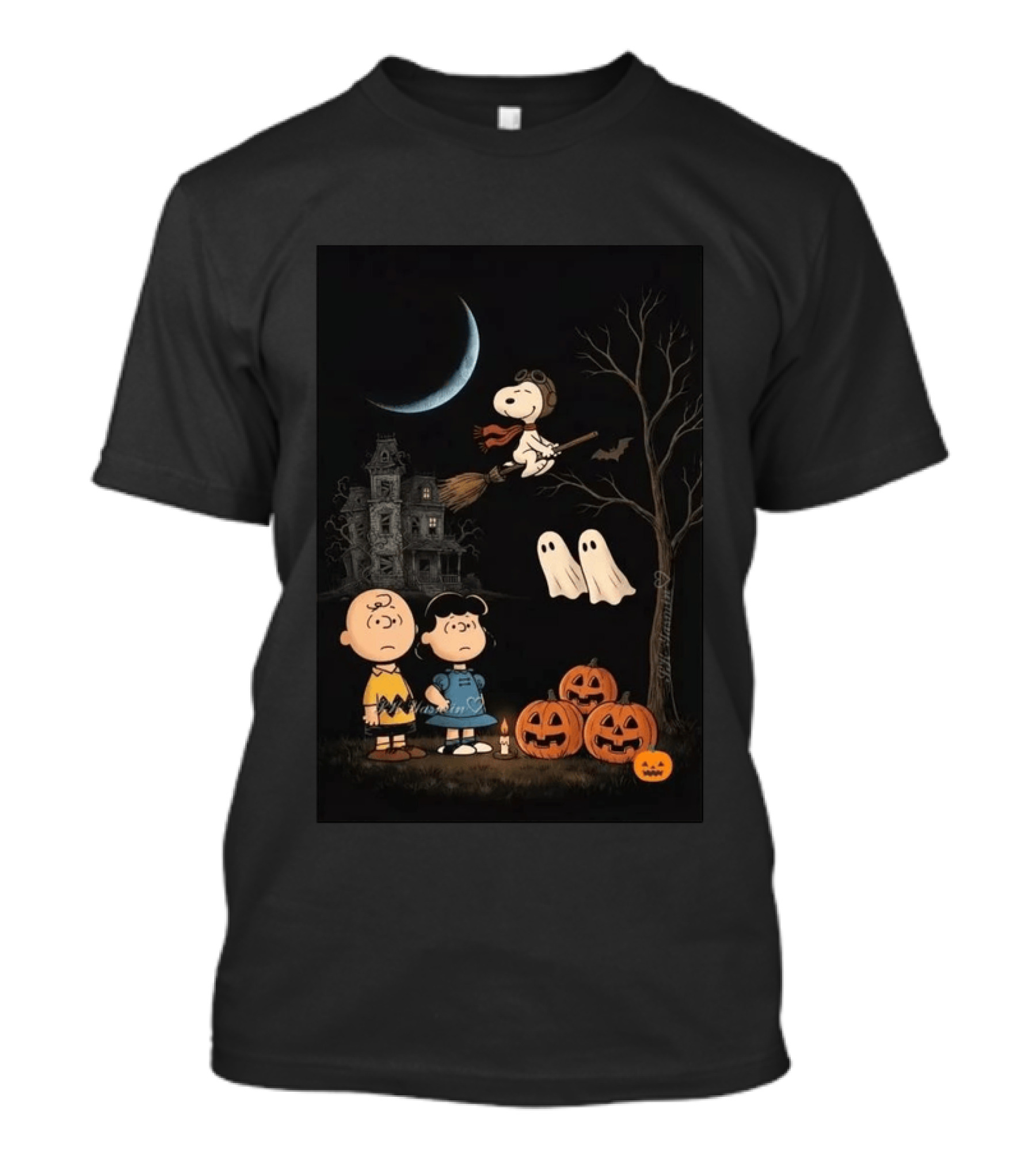 Charlie Brown Lucy And Snoopy Halloween Great Pumpkin Ghosts Haunted House T-Shirt