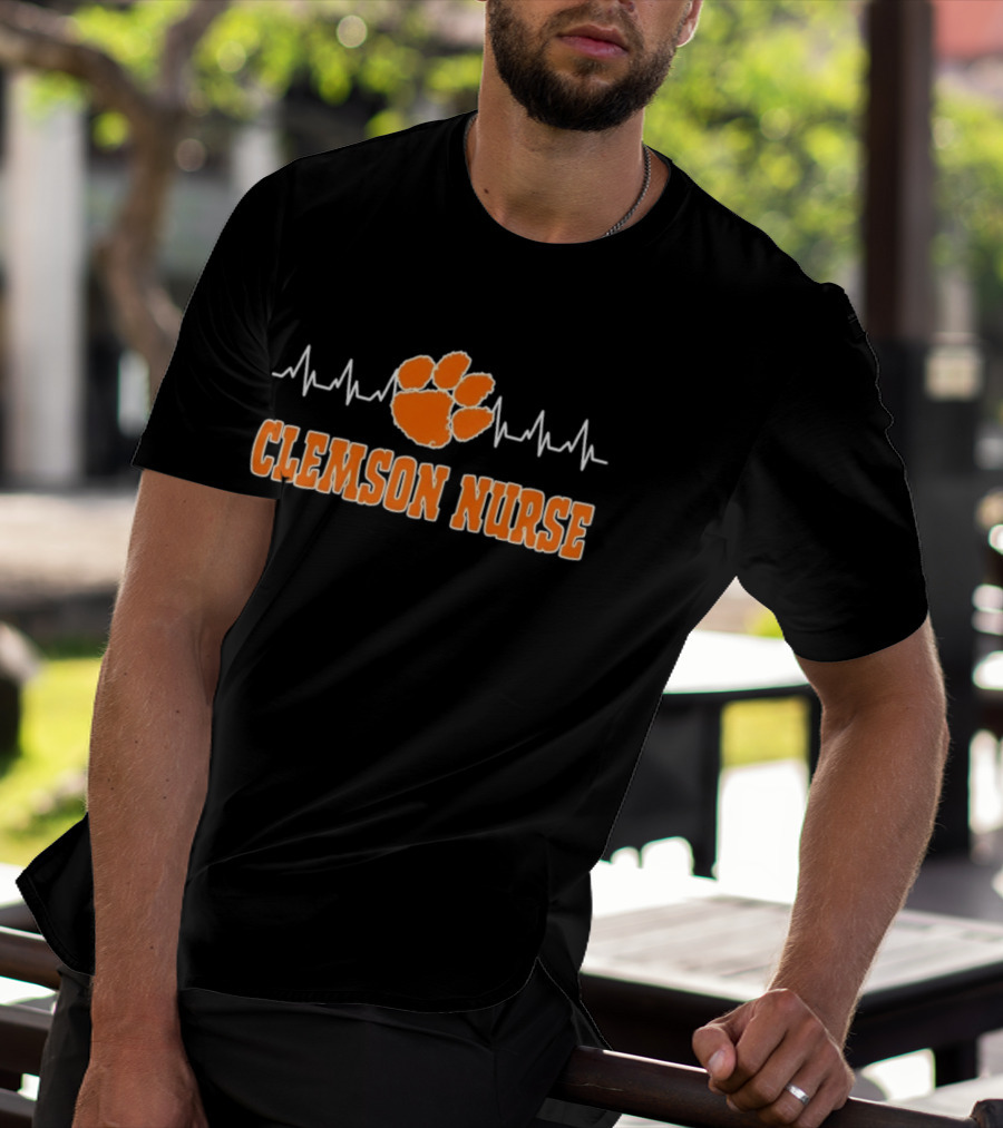 Clemson Nurse Heartbeat Paw Print Medical College Sports T-Shirt