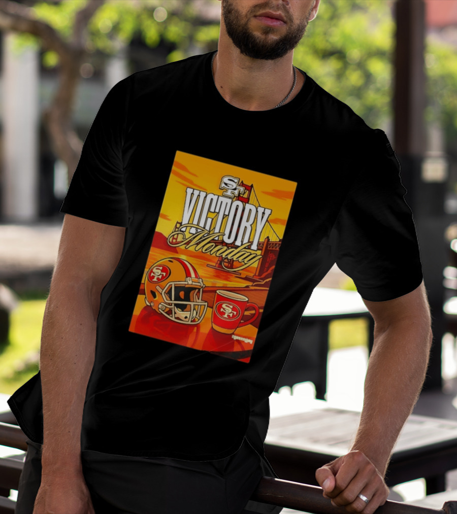 San Francisco 49ers Victory Monday Golden Gate Helmet And Coffee T-Shirt